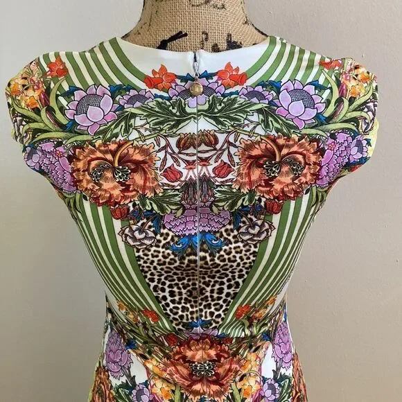 NWT Just Cavalli Gorgeous Rare Animal Floral Print Mini Bodycon Dress size XS - Picture 12 of 16